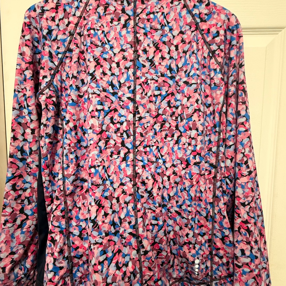 T by Talbots Women's Top Activewear Running Workout, 1/4 Zip, Floral Pink size X - Picture 5 of 8